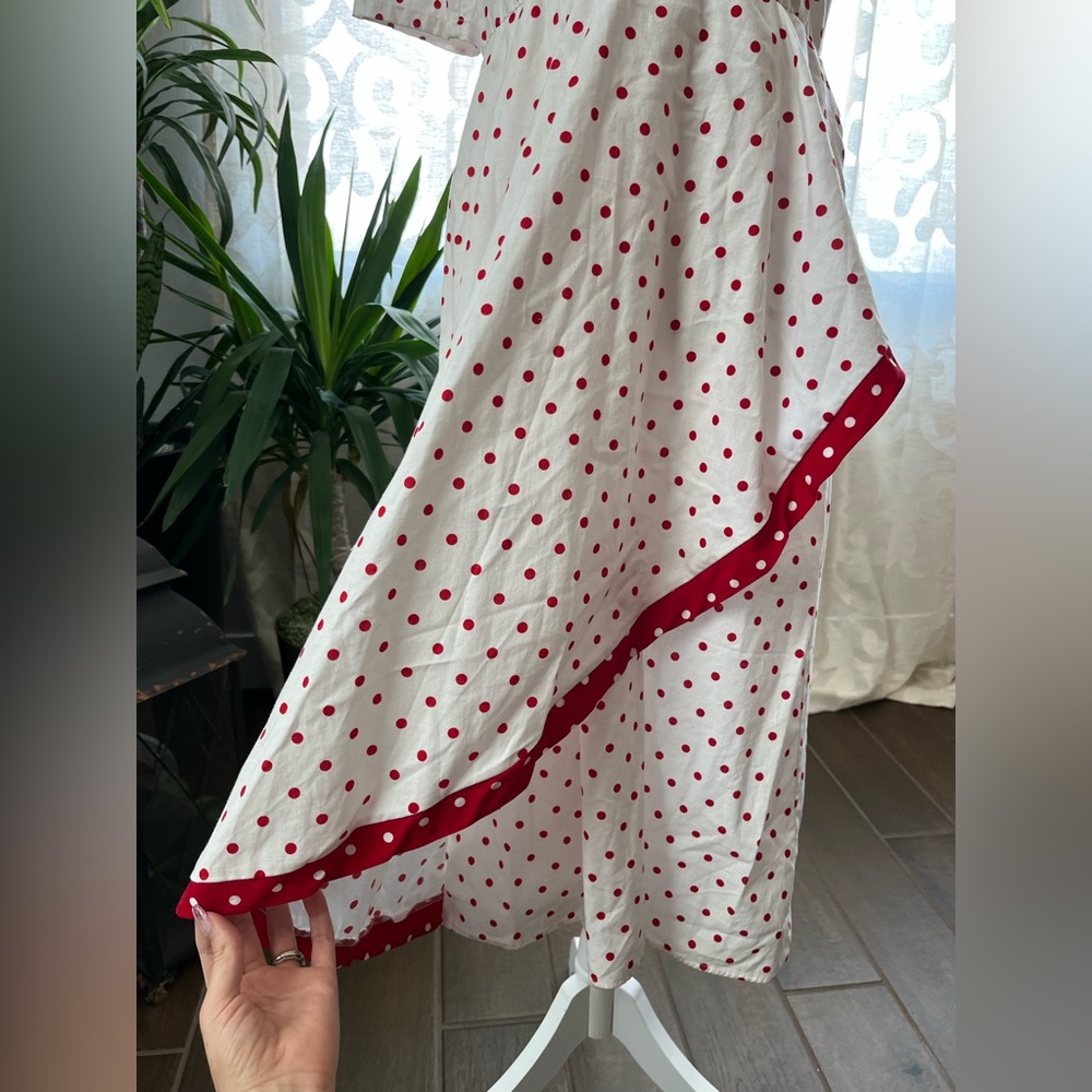 Vintage “I love Lucy” polka dot puff sleeve button up ruffle rockabilly pin up - Picture 8 of 12